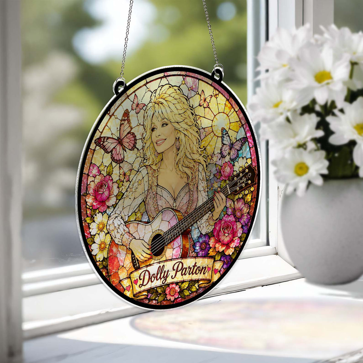 Dolly Parton Memorial Stained Glass Suncatcher, Country Music Tribute Gift, Dolly Parton Fan Gift 686109