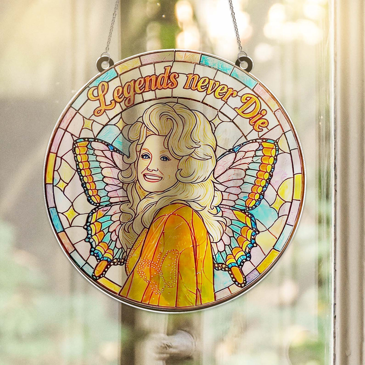 Dolly Parton Memorial Stained Glass Suncatcher, Country Music Tribute, Legends Never Die Fan Gift 686123