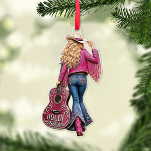Dolly Parton Memorial Acrylic Ornament, Country Music Christmas Ornament, Pink Cowgirl Guitar Fan Gift 686131