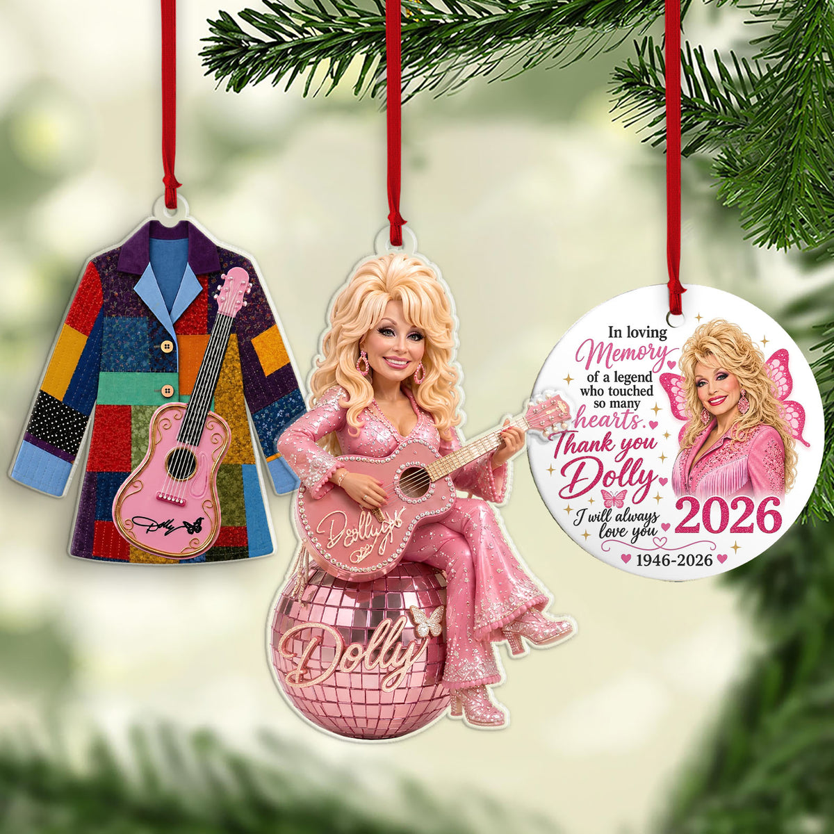 Dolly Parton Memorial Acrylic & Ceramic Ornament Set, Country Music Christmas Ornaments, Dolly Fan Gift 686203