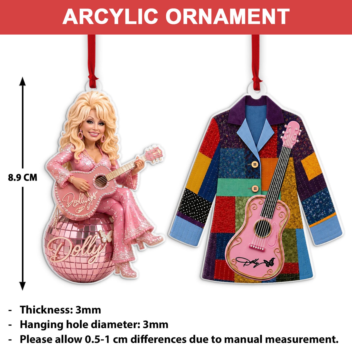 Dolly Parton Memorial Acrylic & Ceramic Ornament Set, Country Music Christmas Ornaments, Dolly Fan Gift 686203