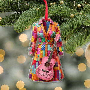 Dolly Coat of Many Colors Acrylic Ornament, Pink Guitar Christmas Ornament, Dolly Parton Fan Gift 686255