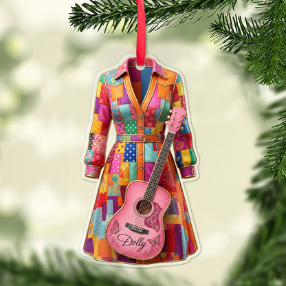 Dolly Coat of Many Colors Acrylic Ornament, Pink Guitar Christmas Ornament, Dolly Parton Fan Gift 686255