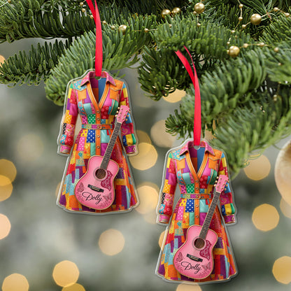 Dolly Coat of Many Colors Acrylic Ornament, Pink Guitar Christmas Ornament, Dolly Parton Fan Gift 686255
