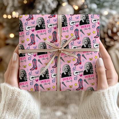 Dolly Parton Memorial Wrapping Paper, Pink Country Music Gift Wrap, Western Cowgirl Dolly Fan Gift 686284