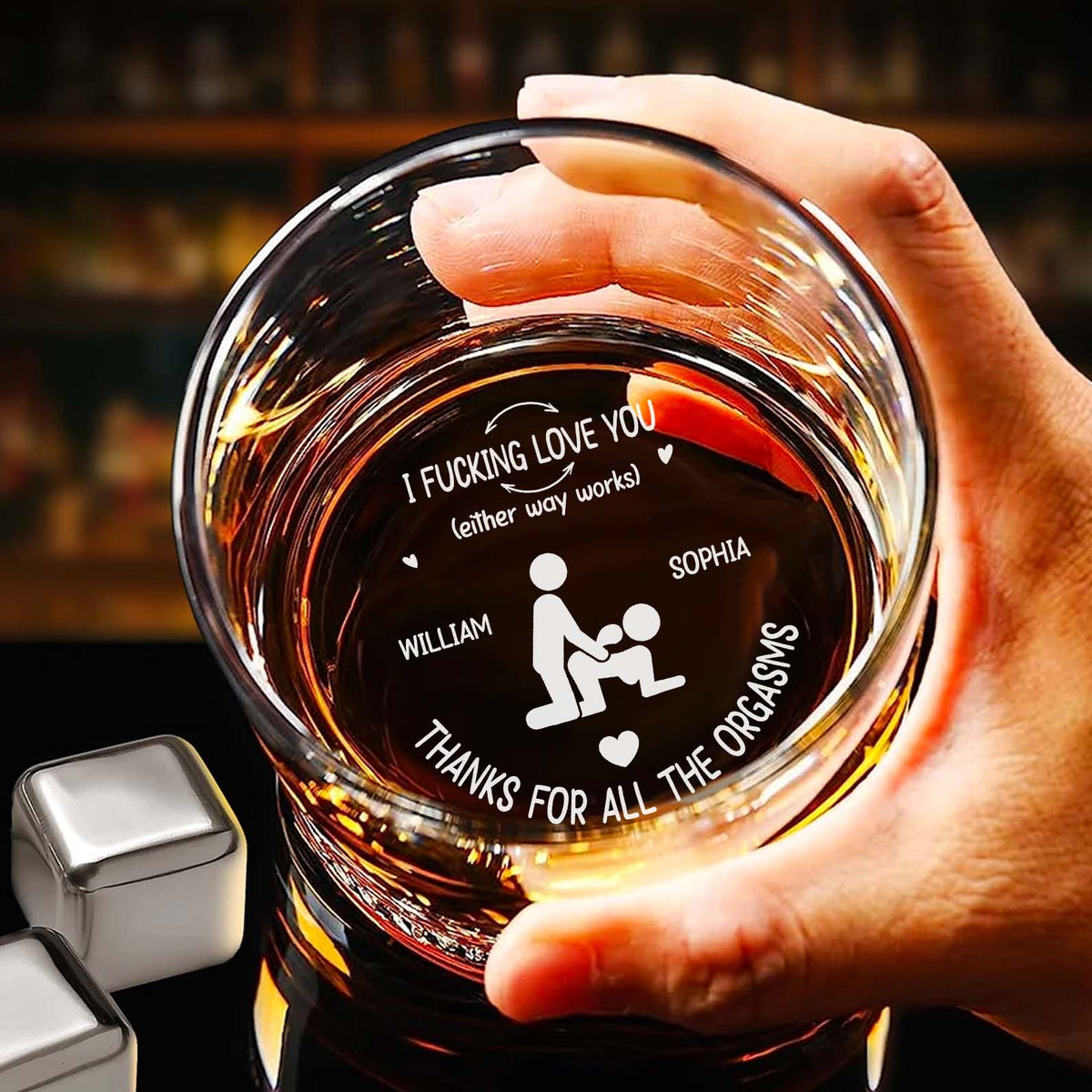 Personalized I F*cking Love You Funny Whiskey Glass, Custom Couple Names, Romantic Gag Gift for Him 686360