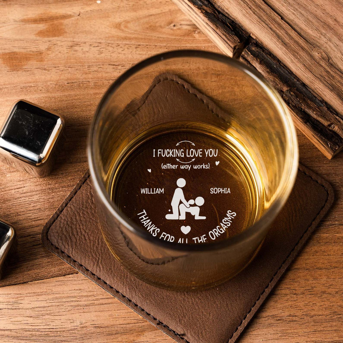 Personalized I F*cking Love You Funny Whiskey Glass, Custom Couple Names, Romantic Gag Gift for Him 686360