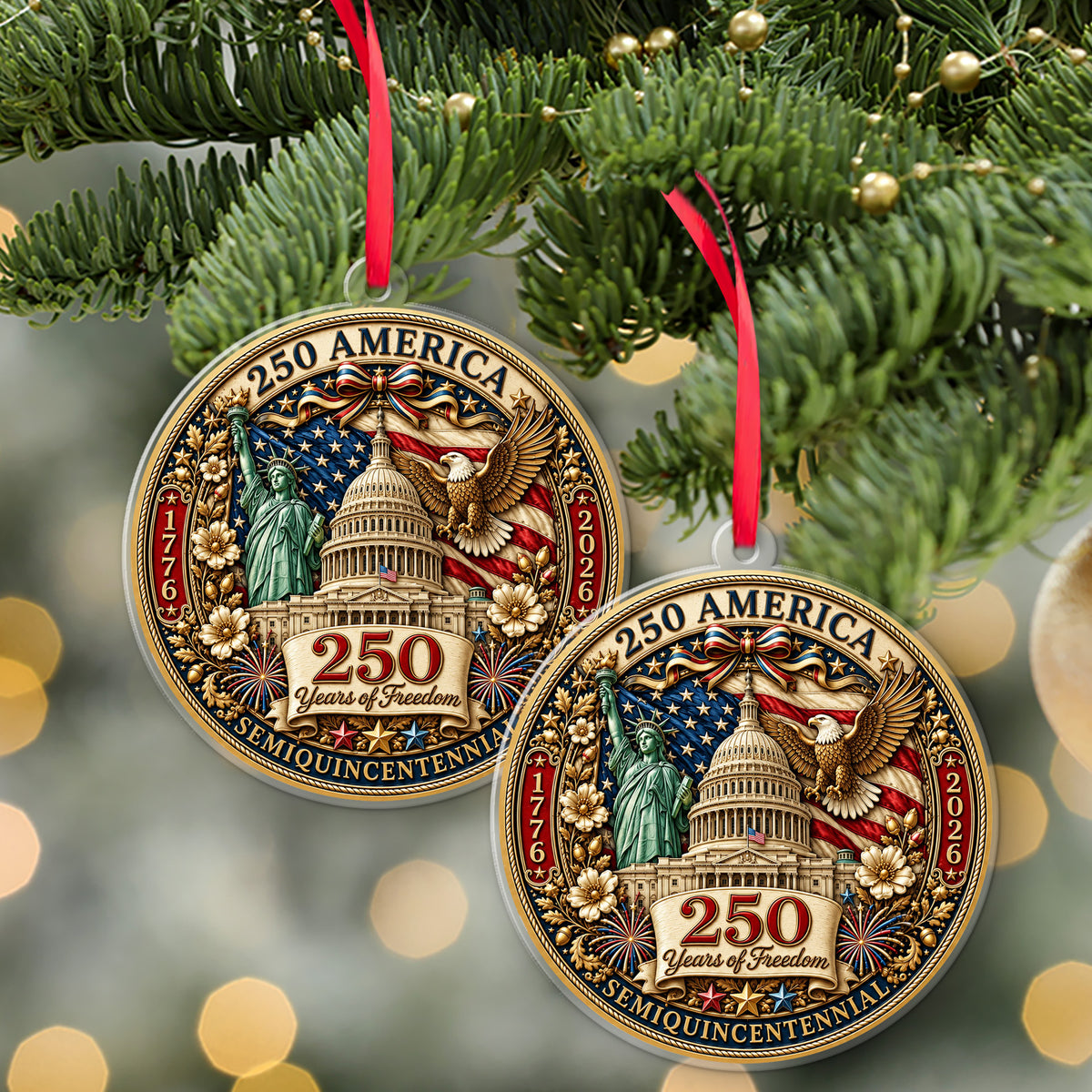 America 250th Anniversary Acrylic Ornament 1776-2026 Patriotic Christmas Gift 686459