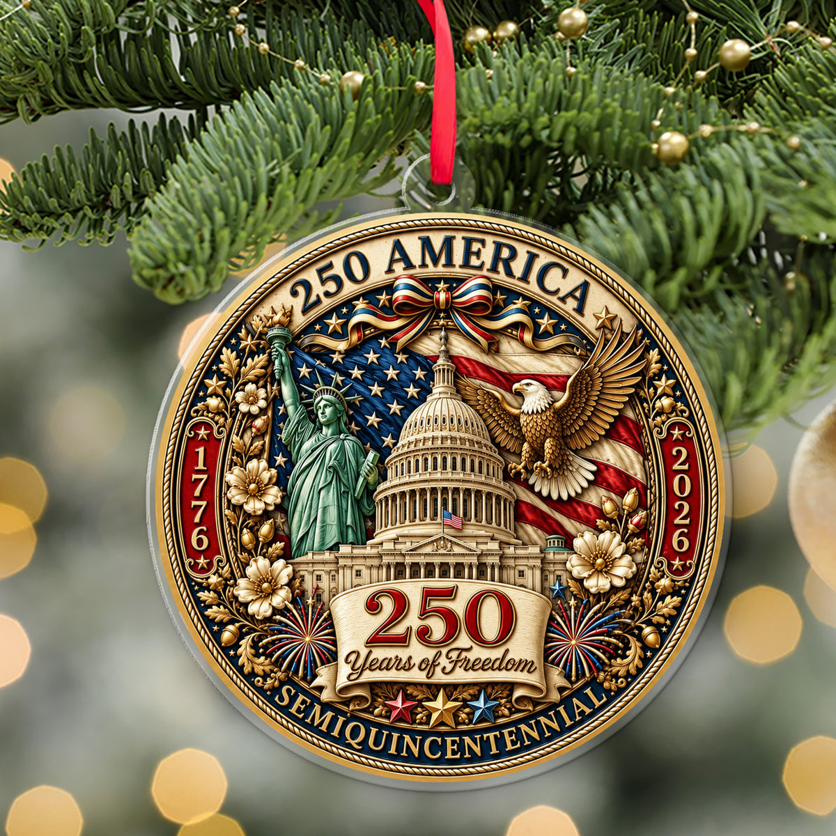 America 250th Anniversary Acrylic Ornament 1776-2026 Patriotic Christmas Gift 686459