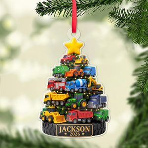 Personalized Construction Trucks Christmas Tree Acrylic Ornament, Custom Name Kid Truck Lover Ornament, Xmas Tree Decor Gift 686724