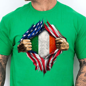 Irish Inside Hands Ripping Flag On Chest Shirt, Half American Half Irish Flag Shirt, St Patrick's Day Shirt 681925