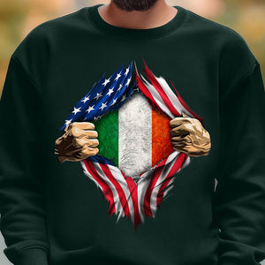 Irish Inside Hands Ripping Flag On Chest Shirt, Half American Half Irish Flag Shirt, St Patrick's Day Shirt 681925