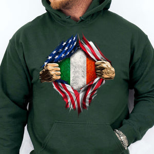 Irish Inside Hands Ripping Flag On Chest Shirt, Half American Half Irish Flag Shirt, St Patrick's Day Shirt 681925