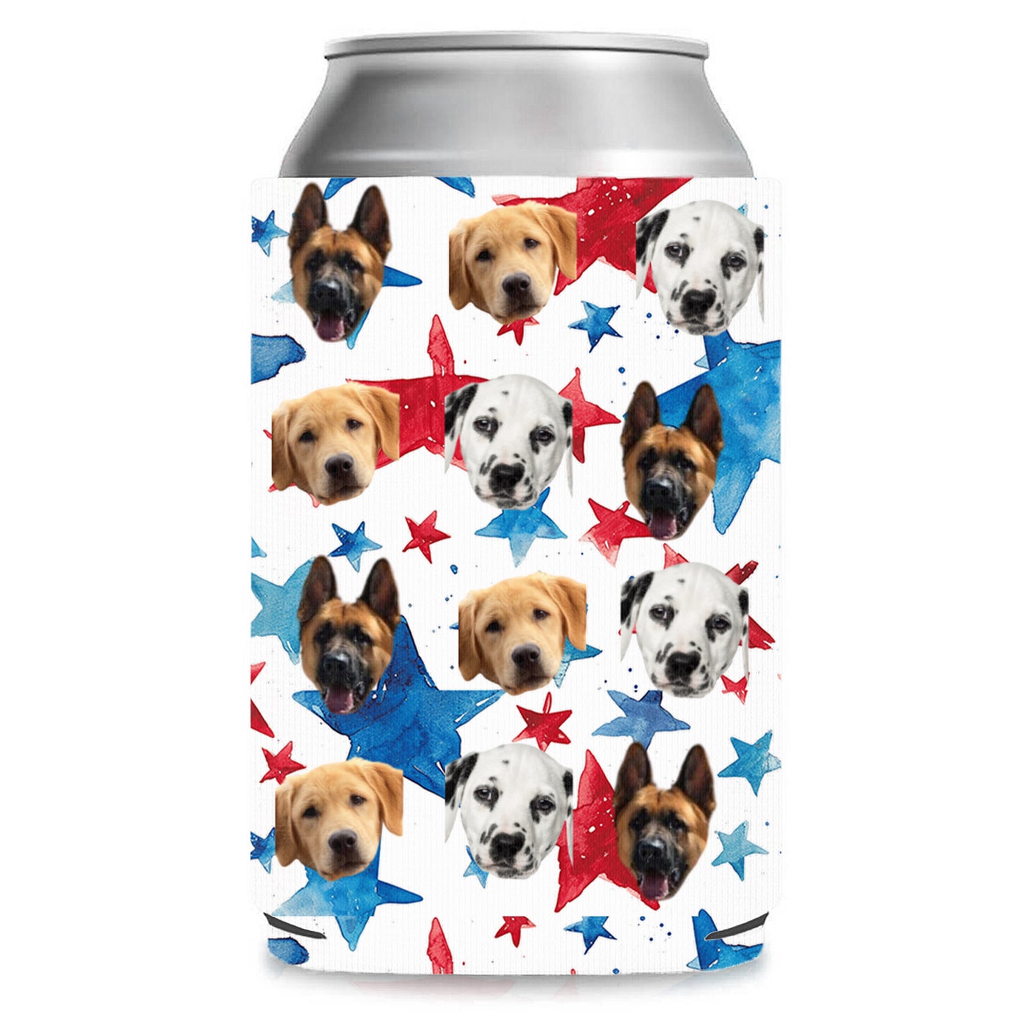 Personalized Patriotic Paws & Stars Can Cooler | Custom Pet Photo Can Holder | 4th Of July Can Sleeve | Independence Day Gift 682393