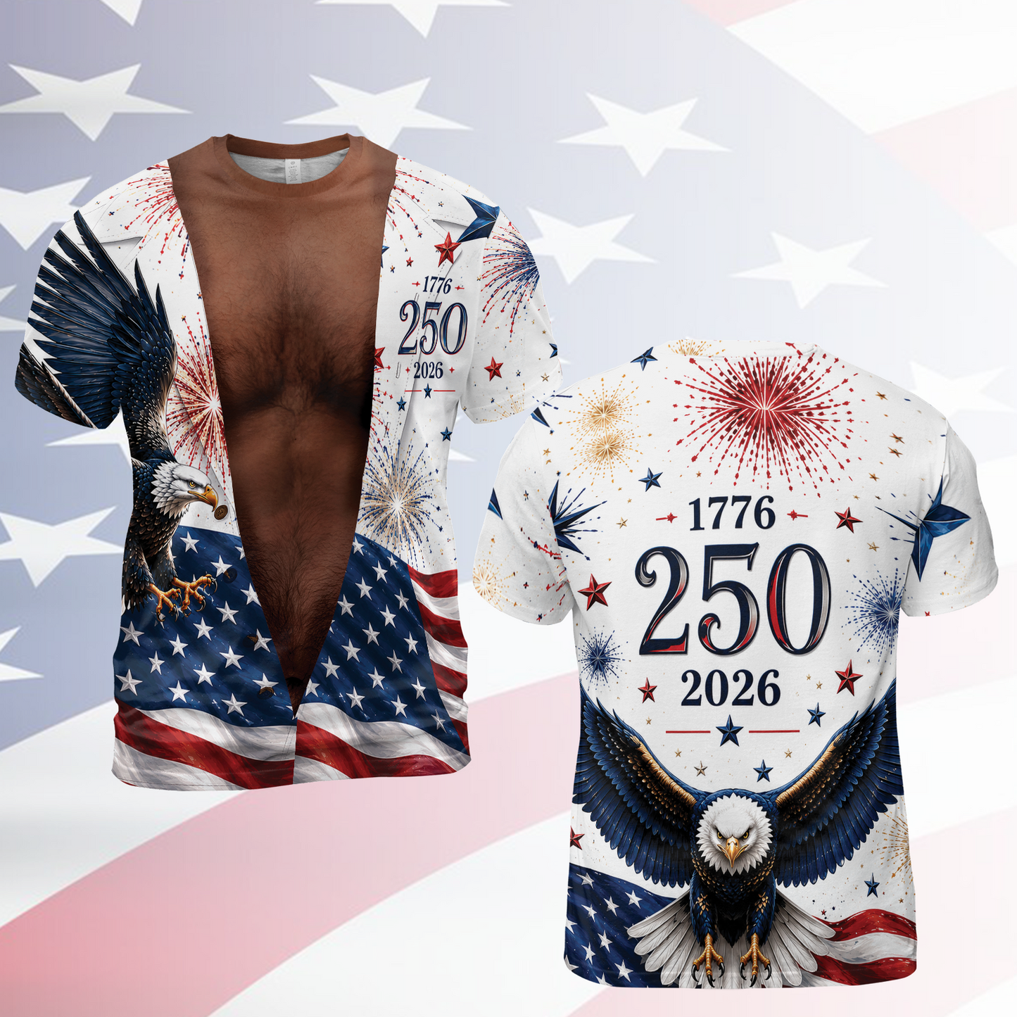 Personalized USA 250th Anniversary AOP Shirt, Vintage Patriotic Button Shirt, Funny Eagle Flag Tee 685593