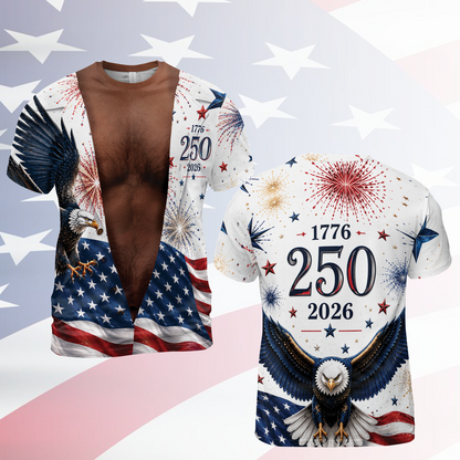 Personalized USA 250th Anniversary AOP Shirt, Vintage Patriotic Button Shirt, Funny Eagle Flag Tee 685593