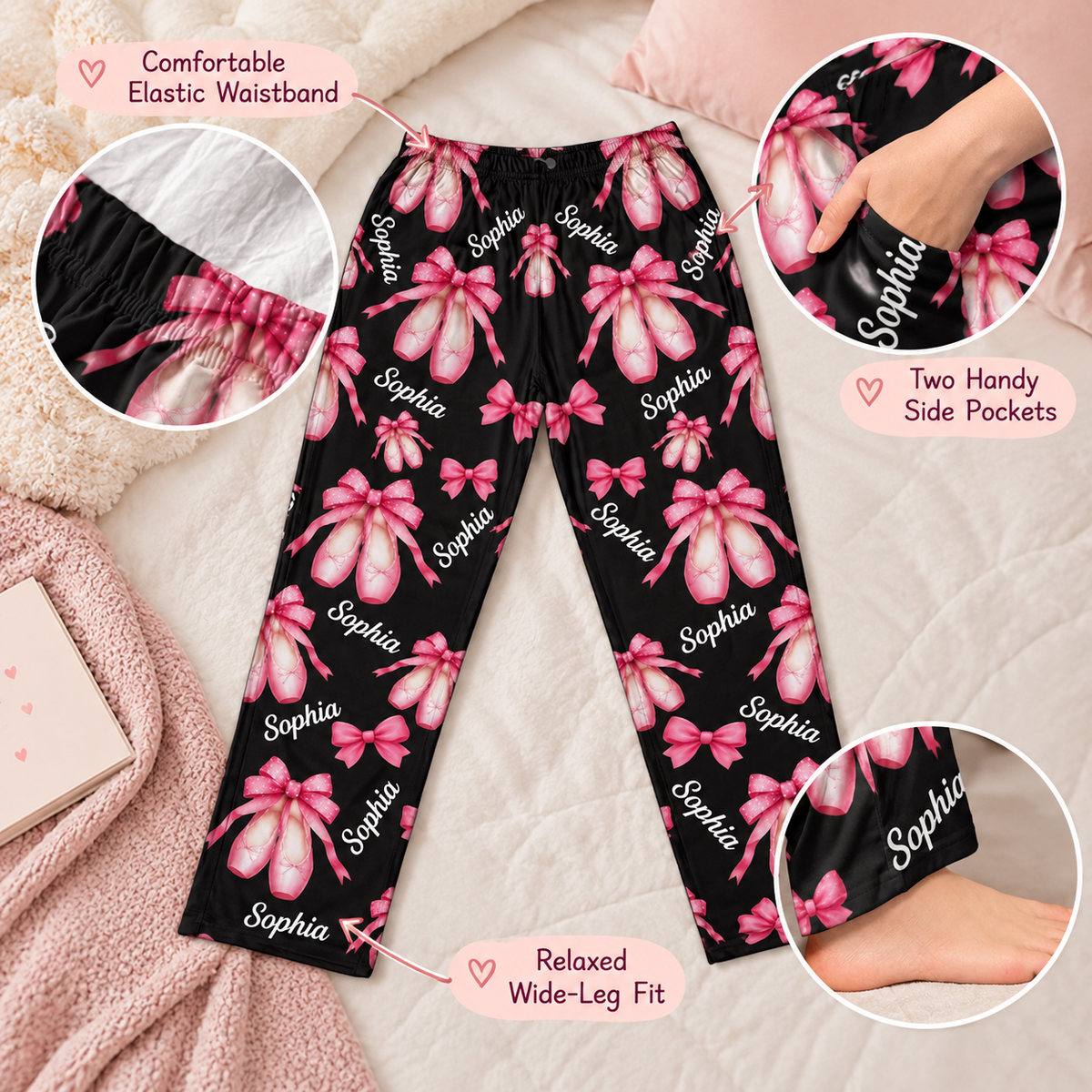 Personalized Coquette Bow Ballet Pajamas Pants, Custom Name Christmas Gift For Ballet Lover 686541 WFD