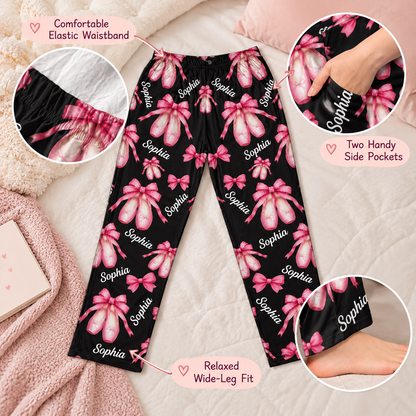 Personalized Coquette Bow Ballet Pajamas Pants, Custom Name Christmas Gift For Ballet Lover 686541 WFD