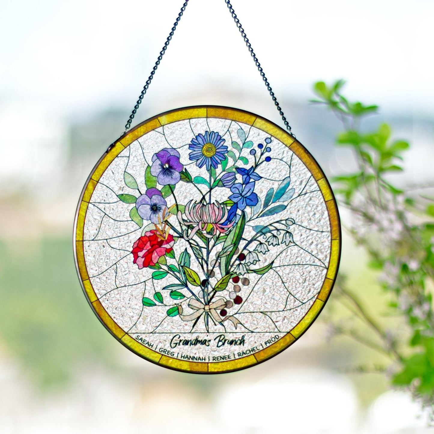 Family Flower Bouquet Suncatcher | Personalized Suncatcher | Birth Month Flowers Window Hanging 684793