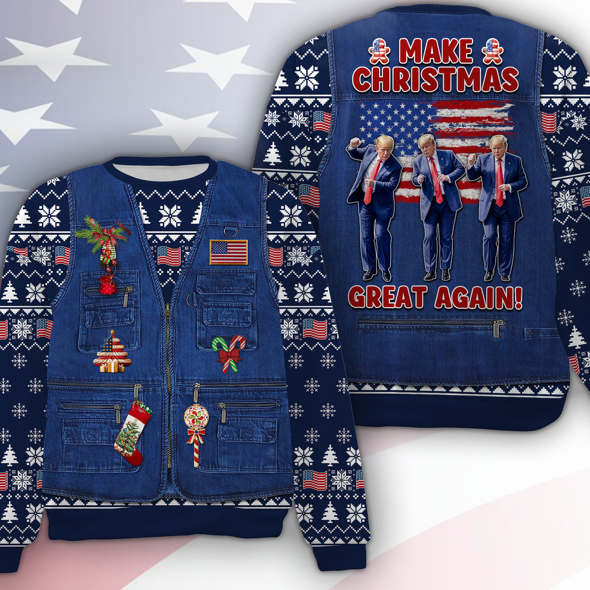 Make Christmas Great Again Ugly Sweater | Funny Trump Dancing All-Over-Printed Sweatshirt | Christmas Gift For Trump Supporters 683602 – GOP
