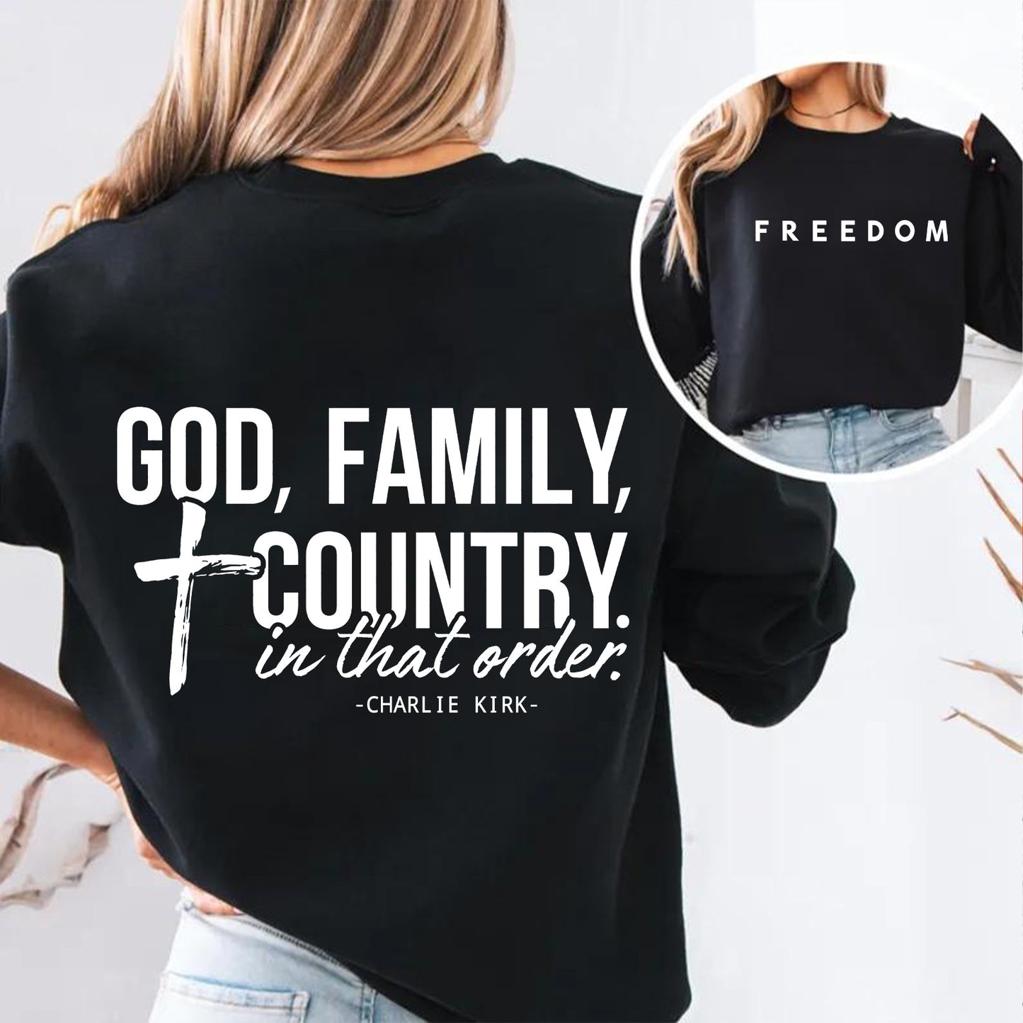 God Family Country Charlie Kirk Red Shirt | Red Freedom Shirt | We Wear Red Charlie Kirk Birthday October 14 Front & Back Shirt 683205