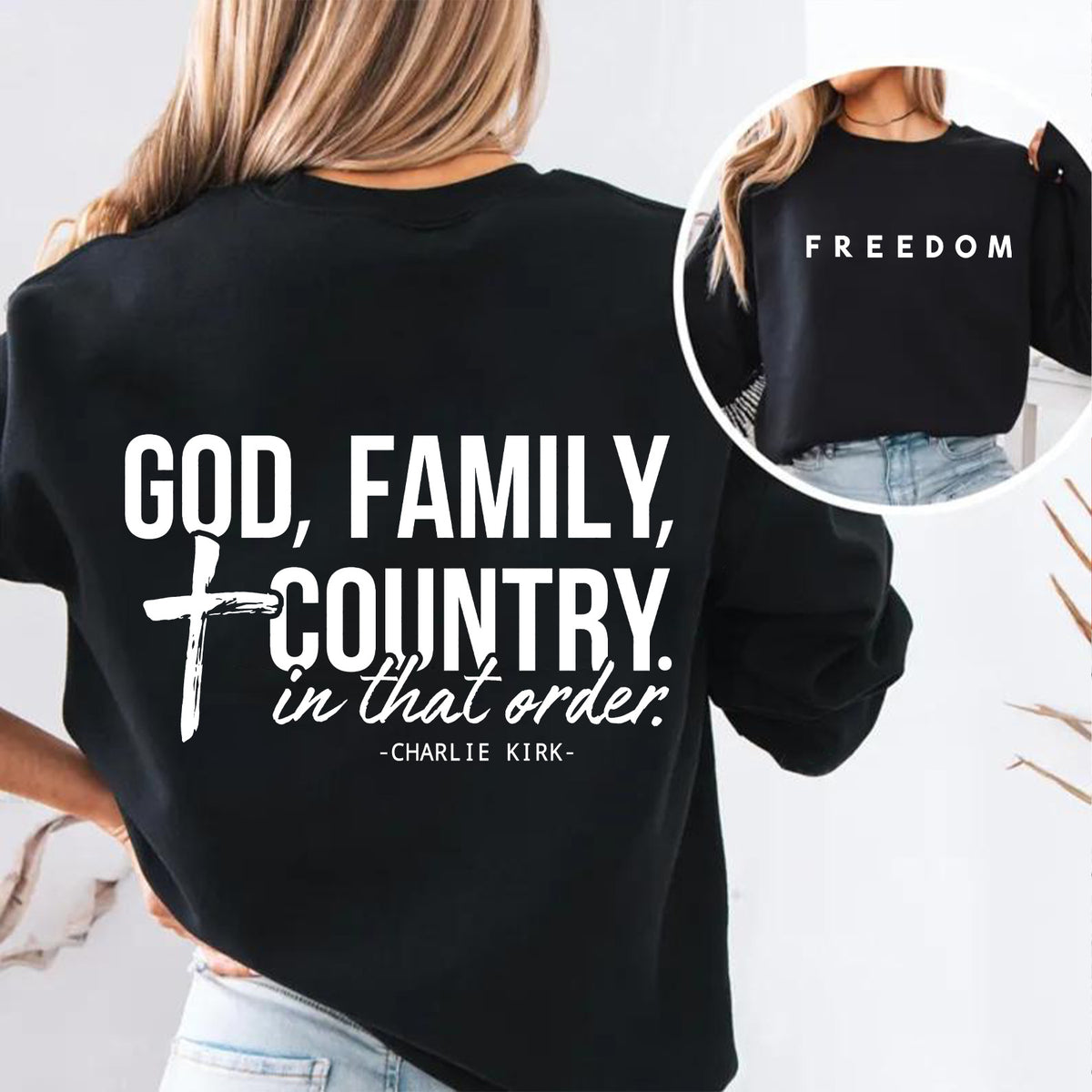God Family Country Charlie Kirk Red Shirt | Red Freedom Shirt | We Wear Red Charlie Kirk Birthday October 14 Front & Back Shirt 683205