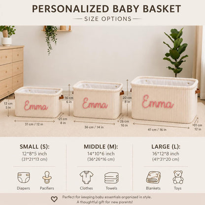 Personalized Baby Shower Basket, Custom Name Woven Nursery Storage Basket 685672