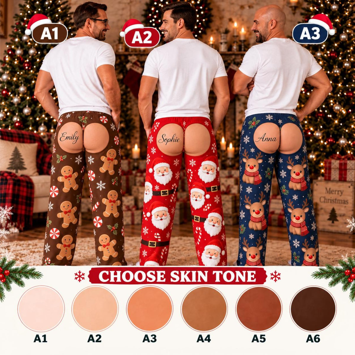 Personalized Funny Christmas Pajamas Pants, Custom Name Cheeky Christmas Gift 686597 WFD