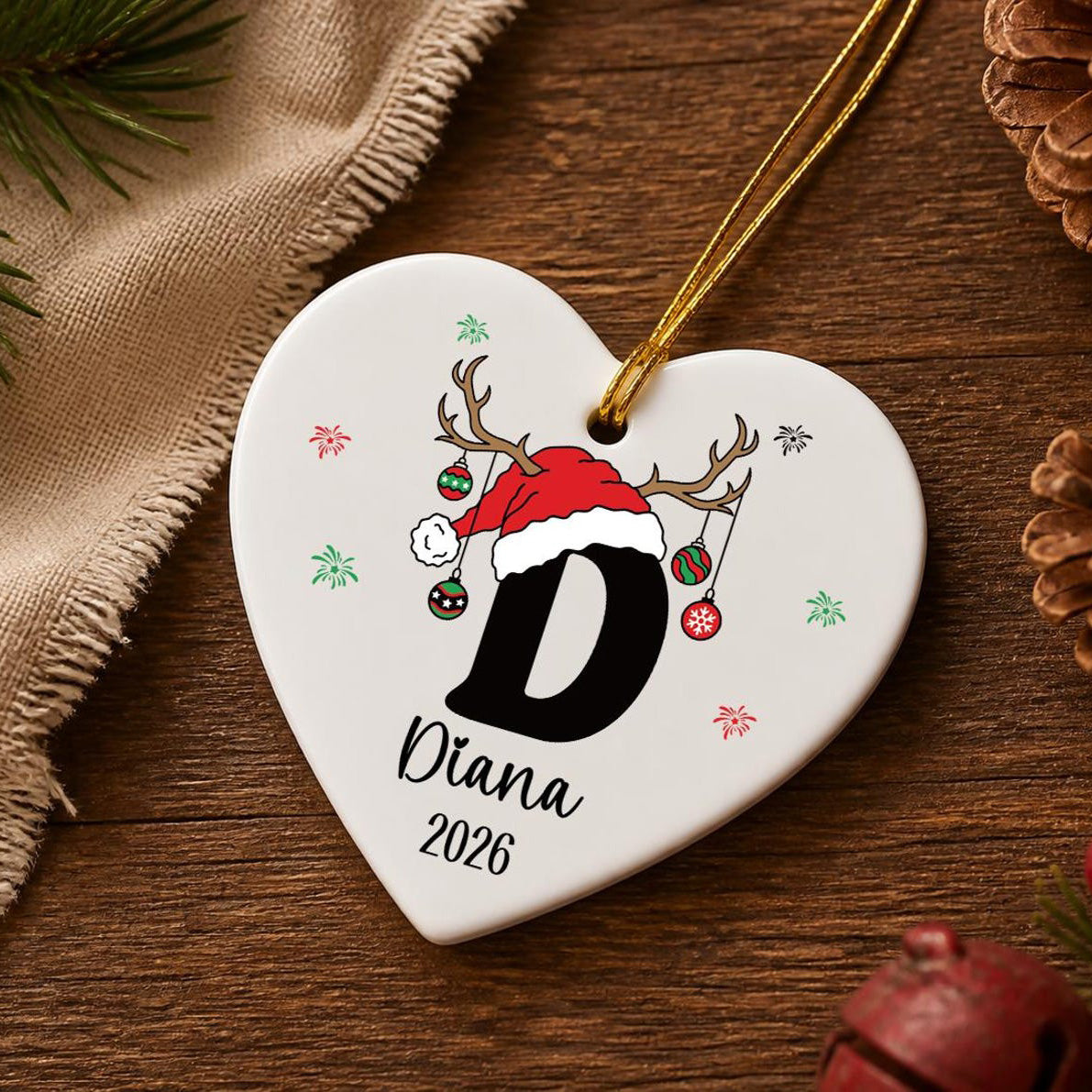 Personalized Initial Name Heart Ceramic Ornament, Custom Christmas Keepsake Gift For Family 686908 WFD