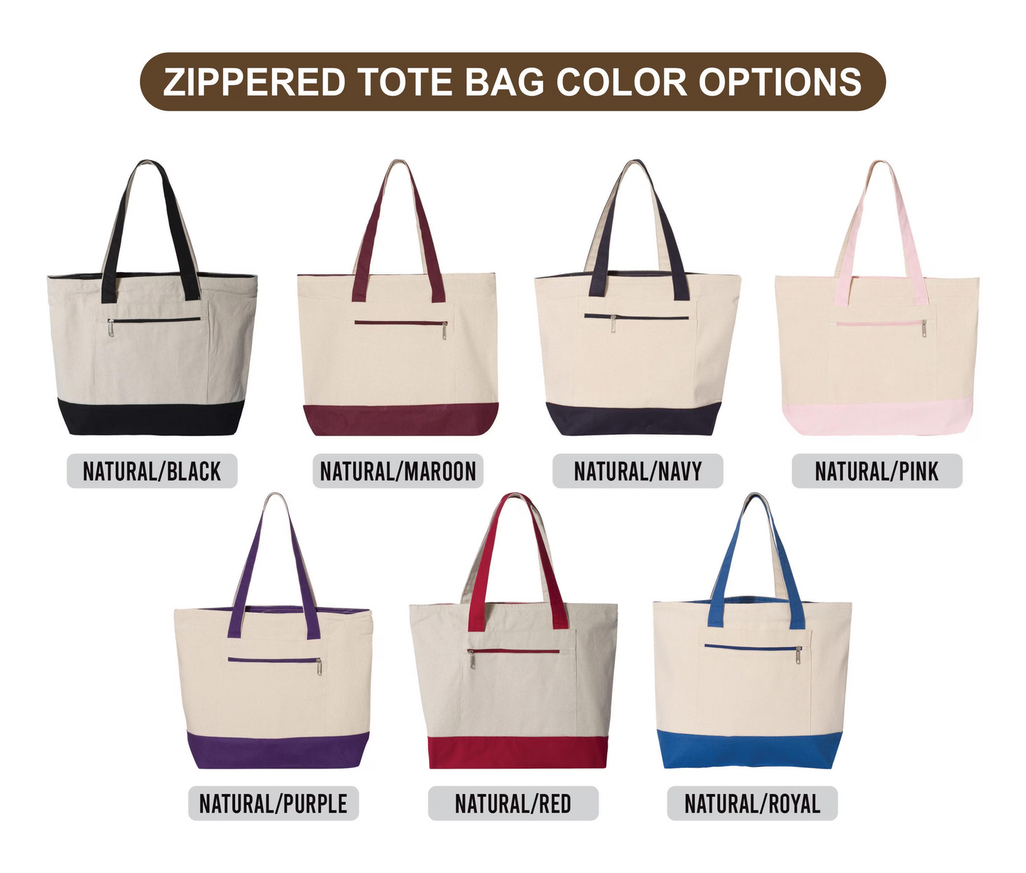 Custom Name Canvas Tote Bag With Zipper | Personalized Gift For Teacher | Back To School Tote 684790