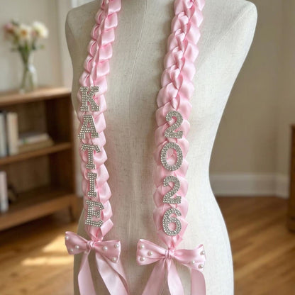 Satin Ribbon Graduation Stole | Personalized Graduation Lei | Custom Name Ribbon Lei | Custom Grad Sash 684890