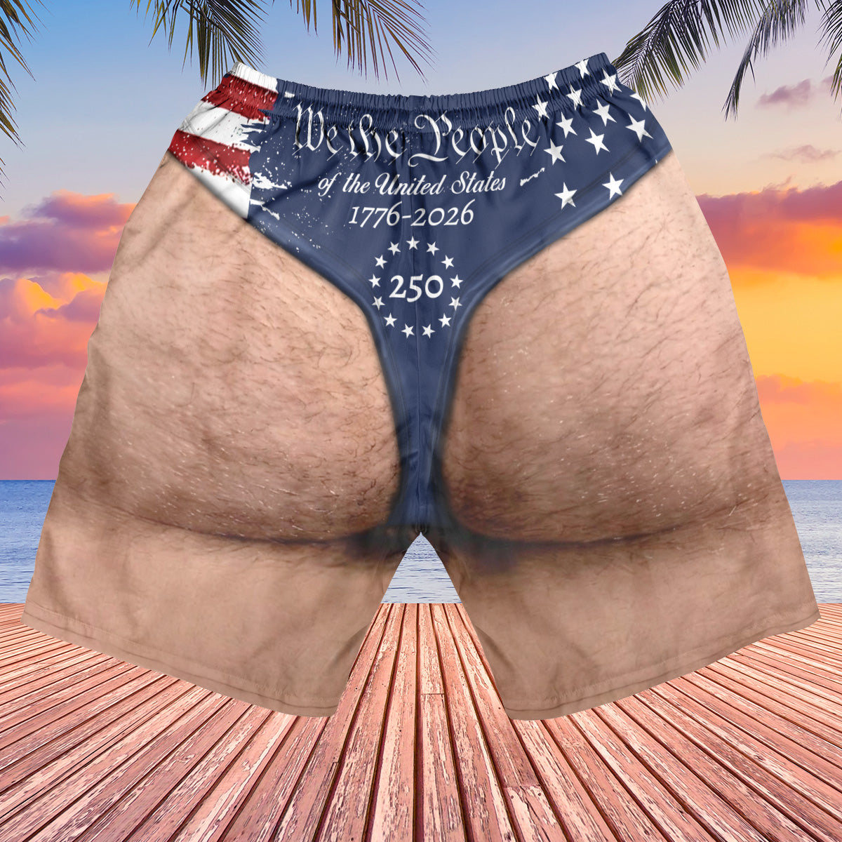 Personalized 250 Years We The People Beach Shorts, Custom AOP Swim Trunks, Funny 4th Of July Gift For Men 685580