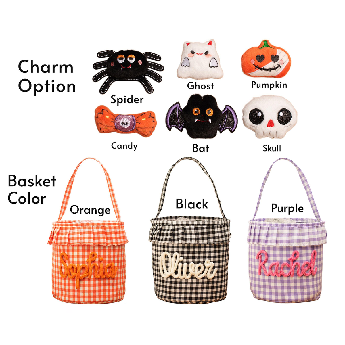 Personalized Halloween Candy Basket For Kids, Custom Name Trick Or Treat Bucket, Embroidered Gingham Bucket 685717 WFD