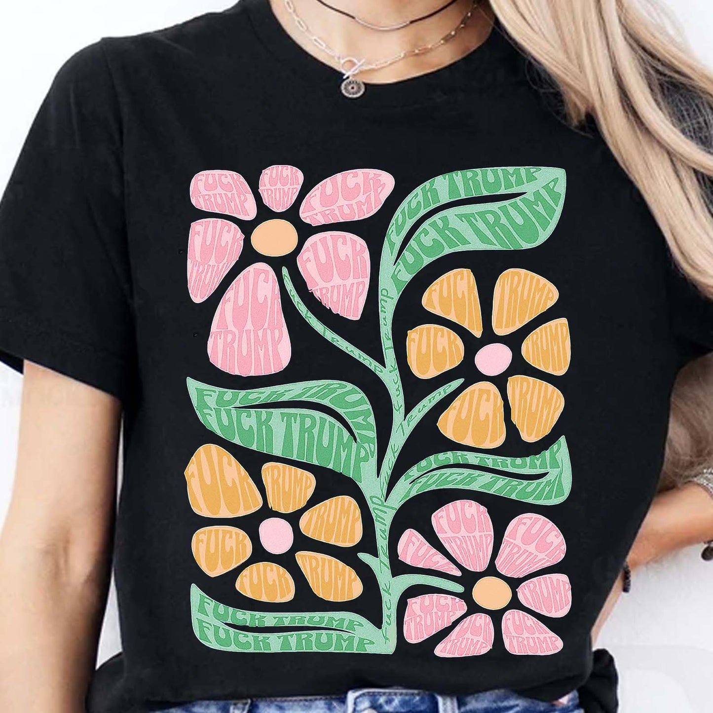 Subtle Floral 8647 Anti Trump Shirt – Progressive Fuck Trump Tee For Democrats And Pro-Democracy Supporters Dark Shirt 682197