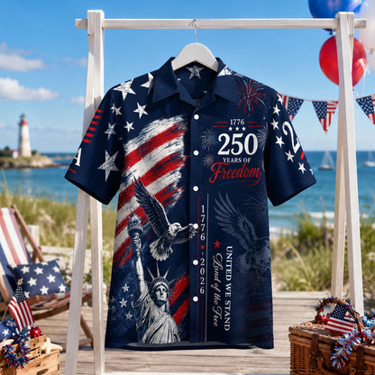 Retro USA 250 Years Of Freedom Hawaiian Shirt, Patriotic 1776-2026 Eagle AOP Hawaii Shirt, Independence Day Gift 685335 WFD