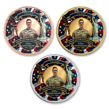Custom Photo Thank You For Your Service Coin, Patriotic 250 Years USA Commemorative Gift 685031