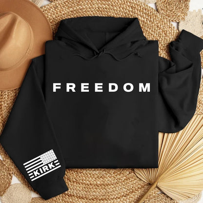 Red Charlie Kirk FREEDOM Shirt | Charlie Kirk Motivational Speech Red Shirt | We Wear Red Charlie Kirk Birthday October 14 | Red Freedom Sleeve Right Shirt 683074