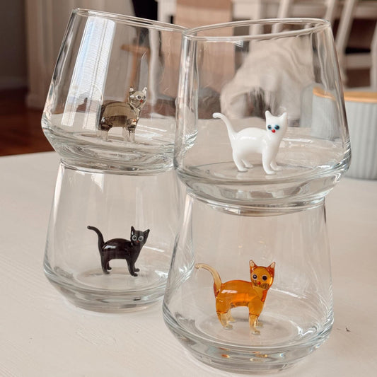 Cat Figurine Glass Cup | Murano Wine Glass | Stemless Wine Glass | Cat Lover Gift | 3D Cat Cup 683938