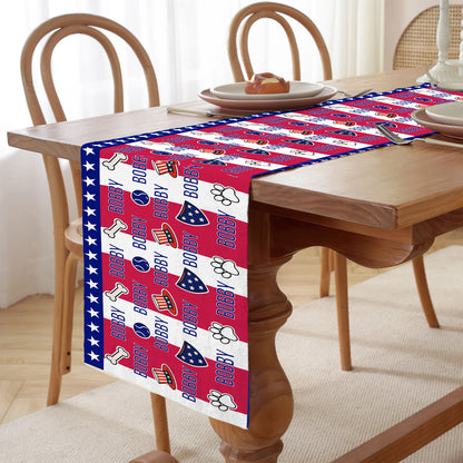Personalized Dog Name Decor With Paw Print Table Runner | Patriotic 4th Of July Table Runner For Kitchen 682367