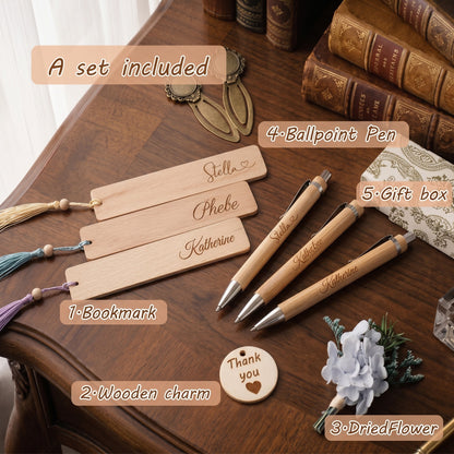 Personalized Wooden Pen And Bookmark Set, Custom Name Writing Set Gift For Teacher 684901