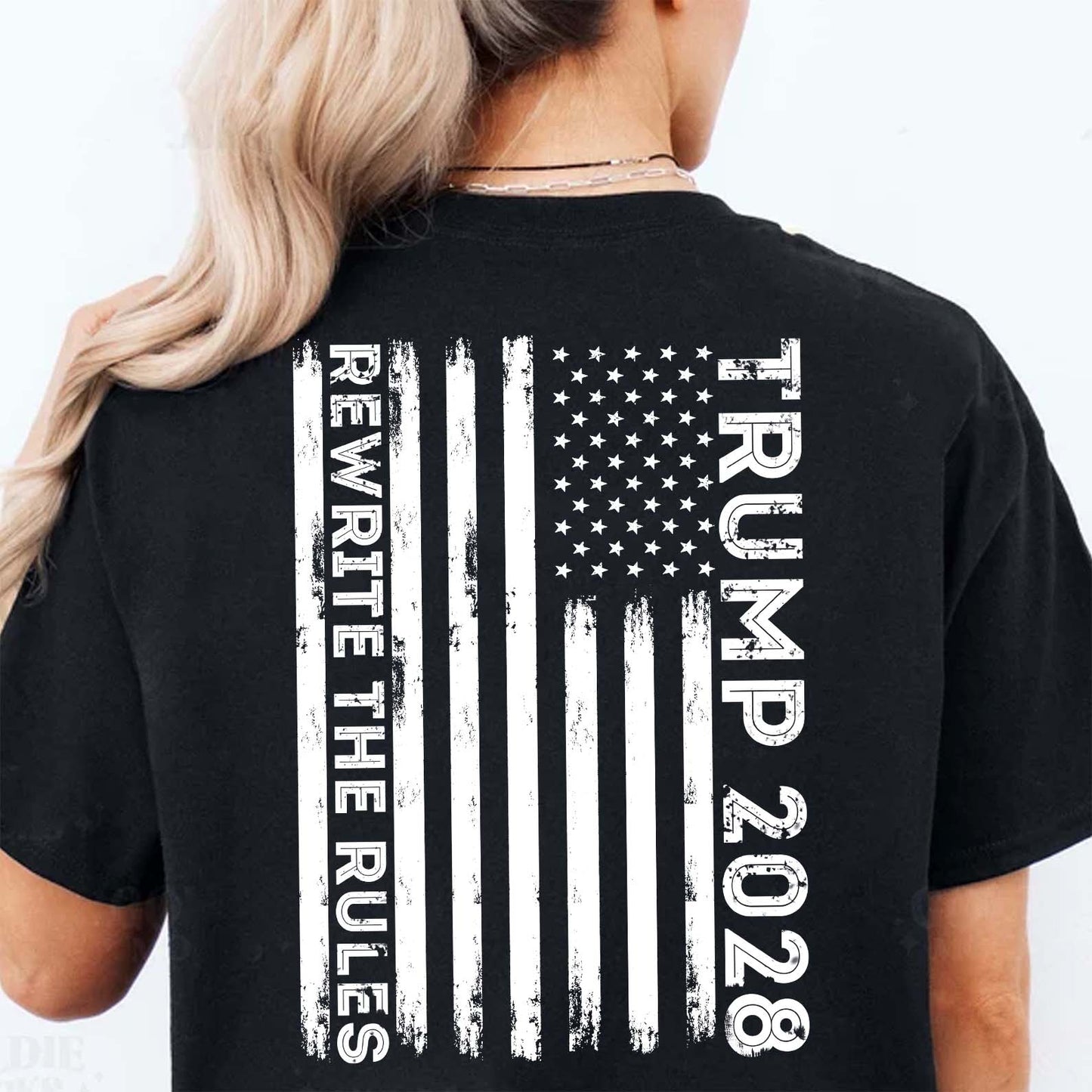 Trump 2028 Shirt with Back Design | MAGA "Rewrite the Rules" Patriotic T-Shirt with USA Flag | Support Trump Apparel | GOP 682281