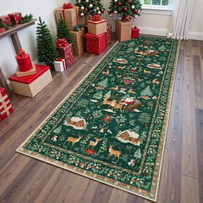 Traditional Santa & Reindeer Christmas Runner Rug - Festive Holiday Welcome Mat 686515 WFD