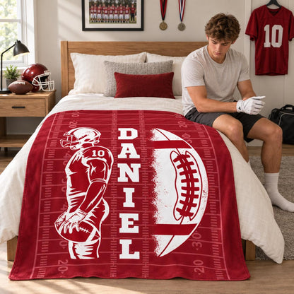 Personalized Senior Football Blanket, Custom Name & Number Throw, Football Graduation Gift, Team Banquet Keepsake 686428 WFD