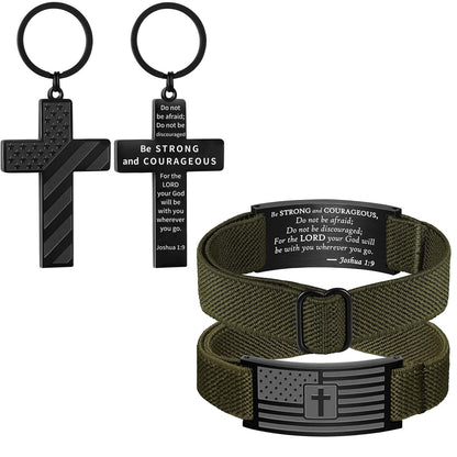 Custom Cross Keychain | American Flag Cross Nylon Bracelet For Men | Stocking Stuffers For Man 684049