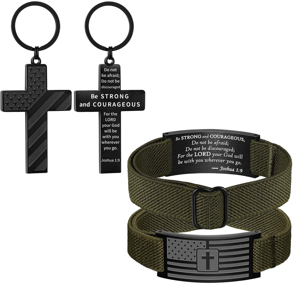 Custom Cross Keychain | American Flag Cross Nylon Bracelet For Men | Stocking Stuffers For Man 684049