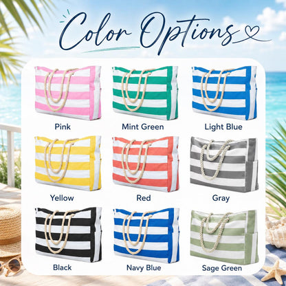 Custom Name Beach Bag With Zipper | Personalized Waterproof Pool Tote | Embroidered Girls Trip Bag | Summer Vacation Gift 685502