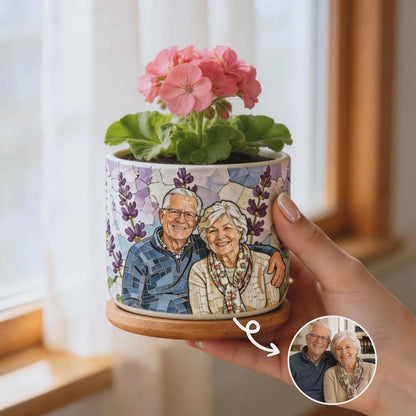 Personalized Photo Planter Pot, Custom Stained Glass Mosaic Ceramic Plant Pot, Unique Gift for Mom Grandma 686849 WFD