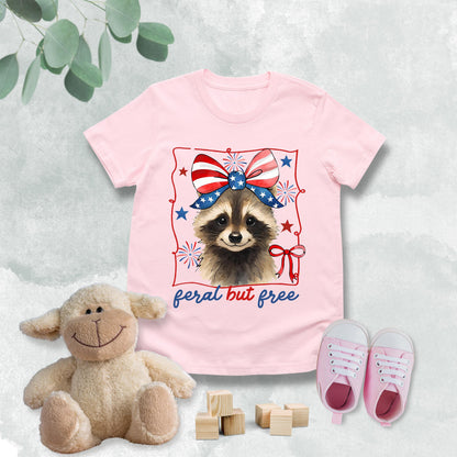 Feral But Free Raccoon Kid Shirt, USA 250th Anniversary Tee, Patriotic 4th Of July Shirt 685201