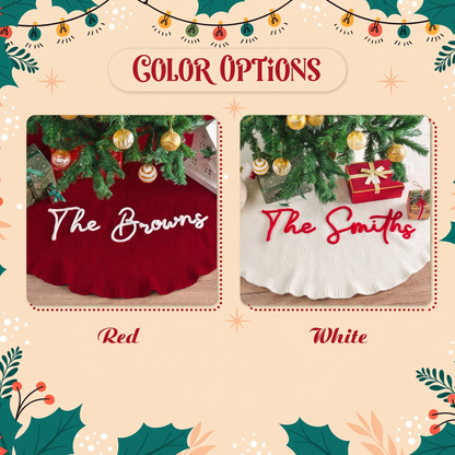 Personalized Knit Christmas Tree Skirt, Custom Embroidered Family Name Christmas Decor 686234 WFD