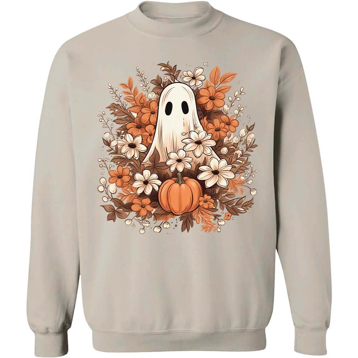 Fall Floral Ghost Halloween Shirt, Autumn Pumpkins Trendy Halloween Shirt 776V3